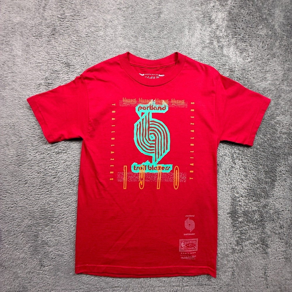 Mitchell & Ness Nostalgia Portland Trail Blazers Tee Shirt Mens S Crew Neck Red